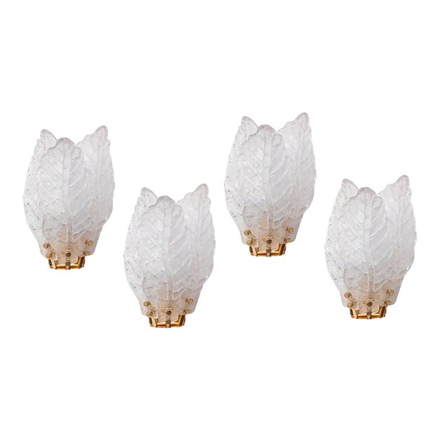 Set of 4 Florence Murano Wall Light Transparent Leaves, 1970 For Sale