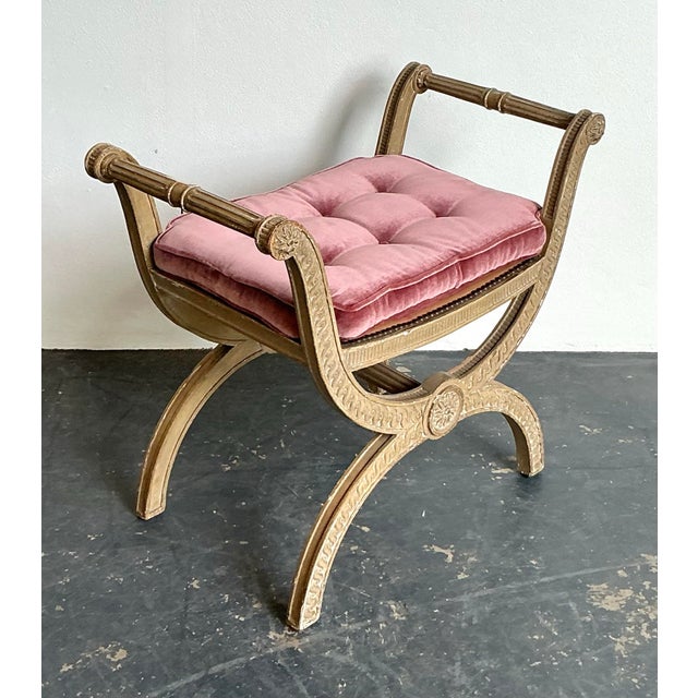 Vintage French Regency Carved Curule Bench For Sale - Image 12 of 12