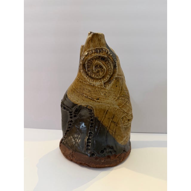 Unique hand-built studio pottery vessel signed and dated “DOVE ’70” on underside. This highly sculptural ceramic piece...