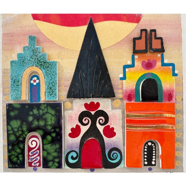 "Village With Sun" Monika Watson Mixed Media Collage Art Piece From 1982 For Sale In Miami - Image 6 of 10