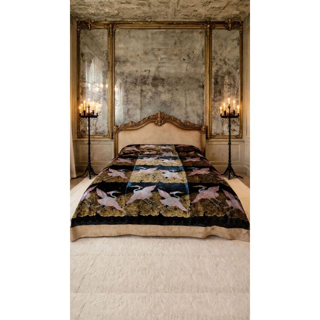 2020s Heron Silk Velvet Throw Bedspread For Sale - Image 5 of 9