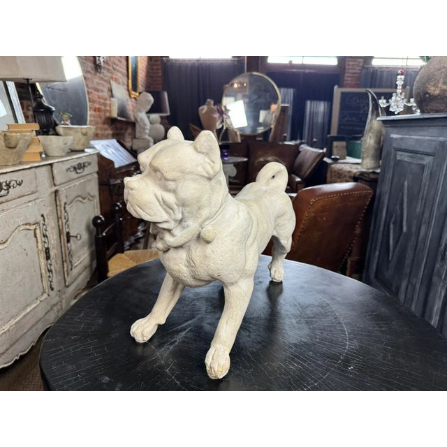 Antique French Bulldog Sculpture | Early 20th Century Plaster & Metal Figure, Circa 1910–1920 For Sale - Image 4 of 12