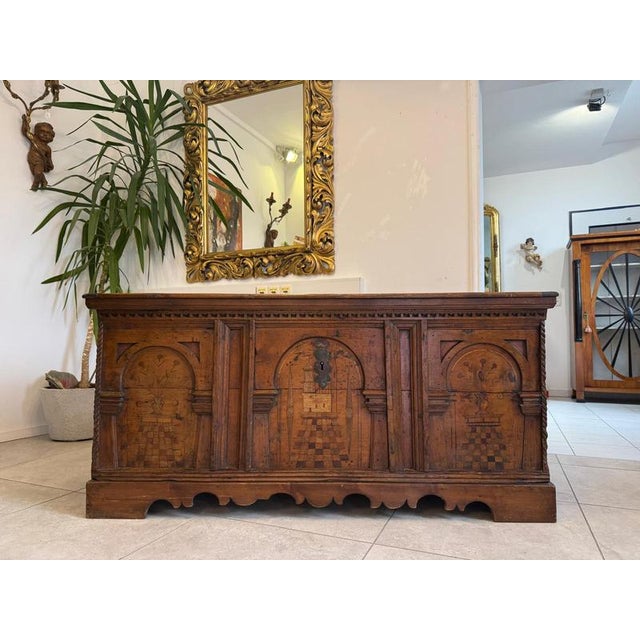 Antique, simple natural wood chest, circa 1920. Dimensions: Height x Width x Depth 75 x 159 x 56 cm. For sale is an...