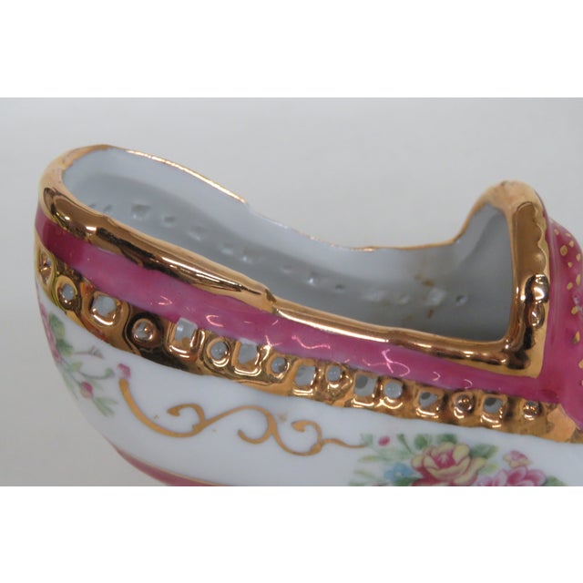 Limoges China Porcelain Shoe Figurine Pink Hand Painted Flowers Gold Trim 4980b For Sale - Image 16 of 17