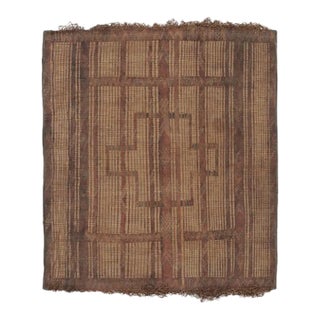 Square Vintage Tuareg Mat, Tribal Geometric Motifs in Beige-Brown - Rug & Kilim For Sale