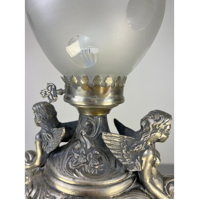 Antique Pewter Angel Lamp with Pleated Glass For Sale - Image 16 of 18
