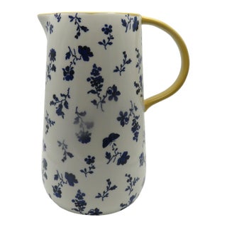 Anthropologie Loren Pitcher/Vase Floral Design Hand-Painted Hard to Find For Sale