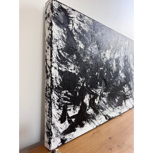 Contemporary Migration — Black & White Acrylic on Canvas, Organic Brushwork For Sale - Image 3 of 4
