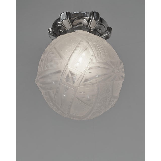 Muller frères A wonderful French 1925 - 1935 art deco ceiling light in nickel plated bronze or solid brass holding a large...