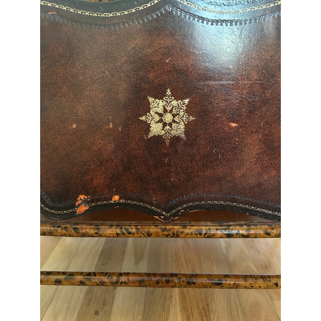 Brown Vintage Maitland - Smith Scorched Bamboo and Tooled Leather Chinoiserie Canterbury Magazine Rack For Sale - Image 8 of 11