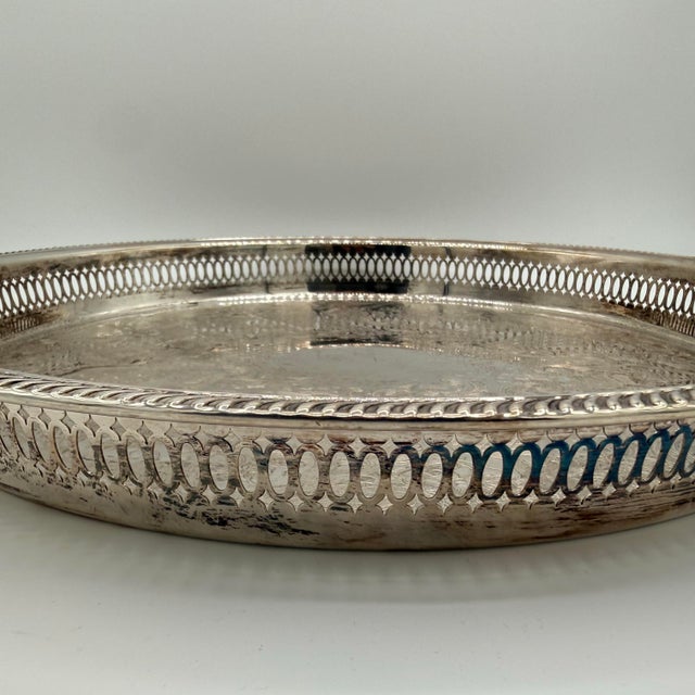 Mid 20th Century Mid-Century f.b. Rogers Silverplate Cocktail & Serving Tray With Pierced Gallery For Sale - Image 5 of 9