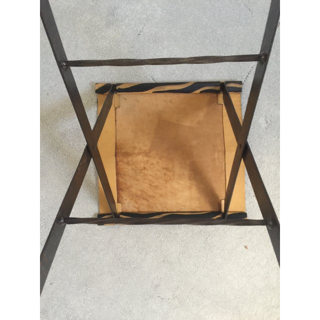 1970s Vintage Animal Print Wrought Iron Camp Stool For Sale - Image 4 of 10