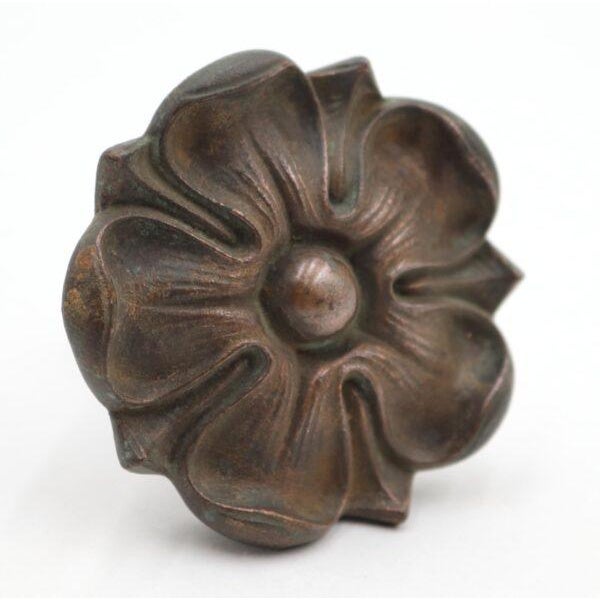 Vintage large dark brass floral drawer pull. A mounting screw is attached. Good condition with surface wear and rust on...