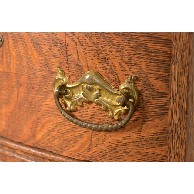 Brown Antique Victorian Carved Tiger Oak Side-by-Side Bookcase With Drop Front Secretary Desk, Circa 1900 For Sale - Image 8 of 15