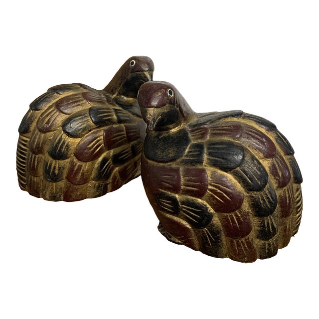 Pair of Antique Japanese Hand Crafted Quail Figures For Sale