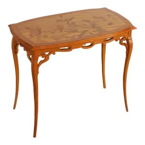 Antique French Art Nouveau Marquetry Inlaid Table