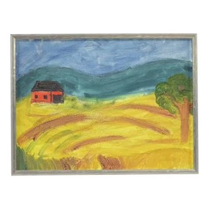 Field of Dreams - Early 20th Century Landscape, Original Acrylic Painting on Canvas, Framed