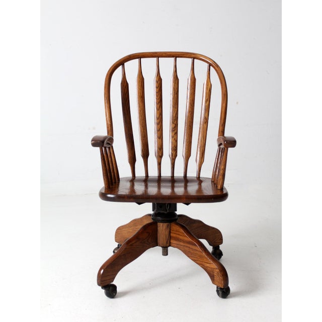 Vintage Oak Swivel Desk Chair For Sale - Image 12 of 12