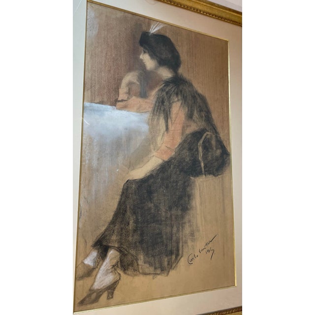 Vintage French Chalk Charcoal Painting - Signed and Professionally Matted and Framed For Sale In Dallas - Image 6 of 12
