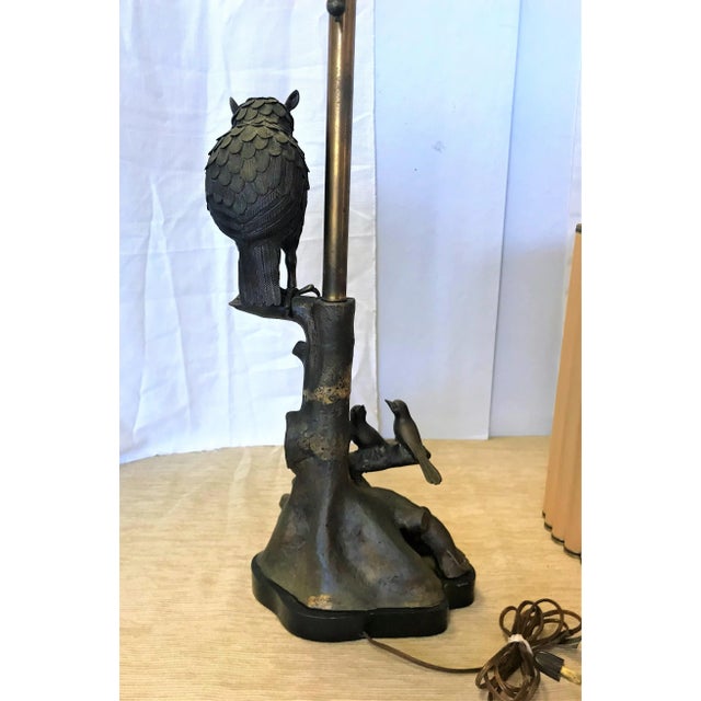 Mid Century Modern Bronze Owl Lamp by Marbro Lamp Co. With Original Shade For Sale - Image 9 of 13