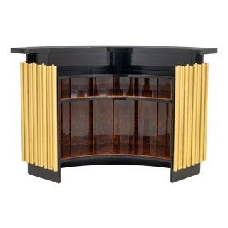 Art Deco Style Black Lacquered & Brass Bar Cabinet For Sale