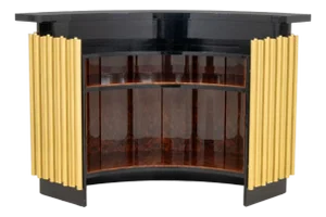 Art Deco Style Black Lacquered & Brass Bar Cabinet