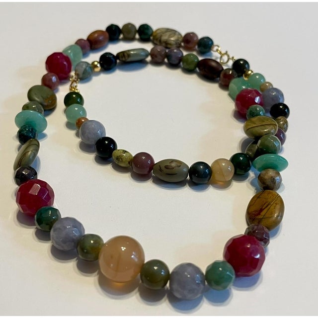 Metal Semi-Precious Polished Gemstone Bead Necklace & Bracelet Set 14k Gold Filled C. 1970s, 2 Pieces For Sale - Image 7 of 12