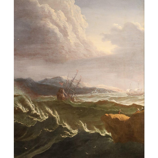 Workshop of Matthieu Van Plattenberg, Stormy Navy with Vessels, 1700, Oil on Canvas For Sale - Image 11 of 15