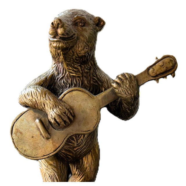 1970s Vintage Castilian Bronze Animal Band Sculptures - Playing Guitar and Drum (Model 3036-34a) - A Matched Pair For Sale - Image 5 of 16