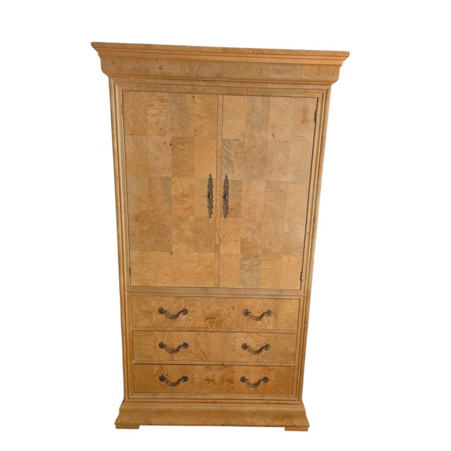 Henredon 1980s Henredon Charles X Collection Burlwood Armoire Chest Cabinet Wardrobe Dresser For Sale - Image 4 of 11