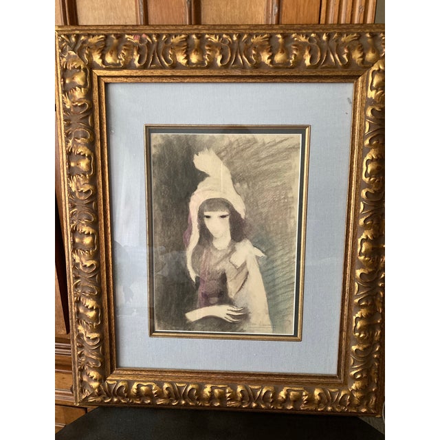 Charcoal Marie Laurencin Female French Artist Fille Avec Chat Signed Marie Laurencin' (Lower Right) Charcoal Wash and Crayon on Paper Laid Down to Board For Sale - Image 8 of 12