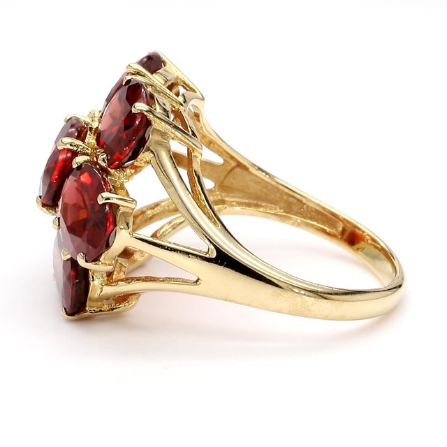 Vintage 7.8 Carat Red Garnet 14k Gold 7 Stone Cluster Cocktail Ring ...