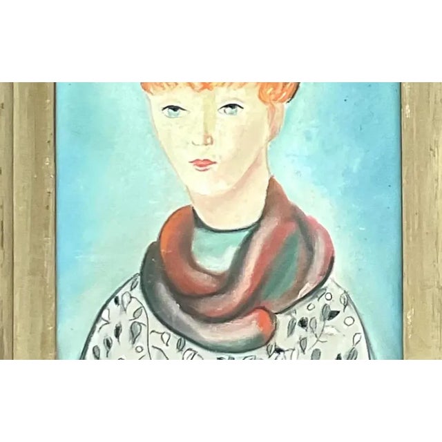 Vintage Boho Original Oil Portrait of Woman For Sale - Image 12 of 14
