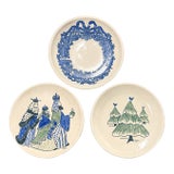 Vintage 1970s Handmade Ceramic Christmas Plates With Wise Men, Tree and Wreath – Set of 3 - Holiday For Sale