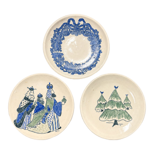Vintage 1970s Handmade Ceramic Christmas Plates With Wise Men, Tree and Wreath – Set of 3 - Holiday