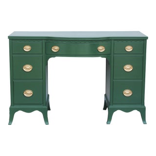 Late 20th Century Double Pedestal Seven Drawers Green Desk For Sale