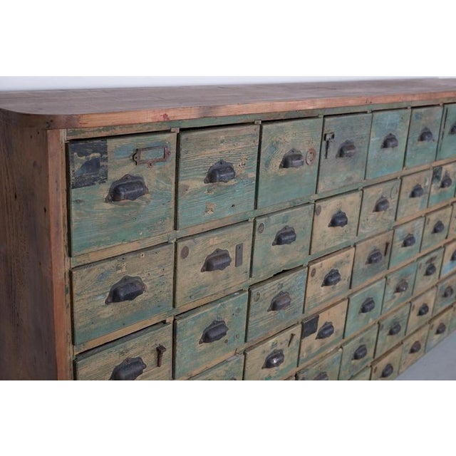 Large Industrial French Painted Pine Hardware Store Cabinet, 1950s For Sale - Image 13 of 18