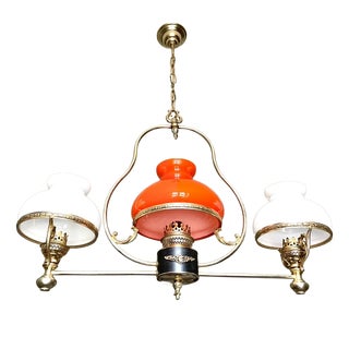 Neoclassical Gilt Chandelier with White and Orange Domes, 1950 For Sale
