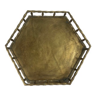 Vintage Brass Bamboo Tray Hexagon For Sale