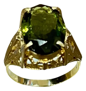 5 Carat Natural Oval Green Tourmaline Cocktail Ring 18 Karat Yellow Gold