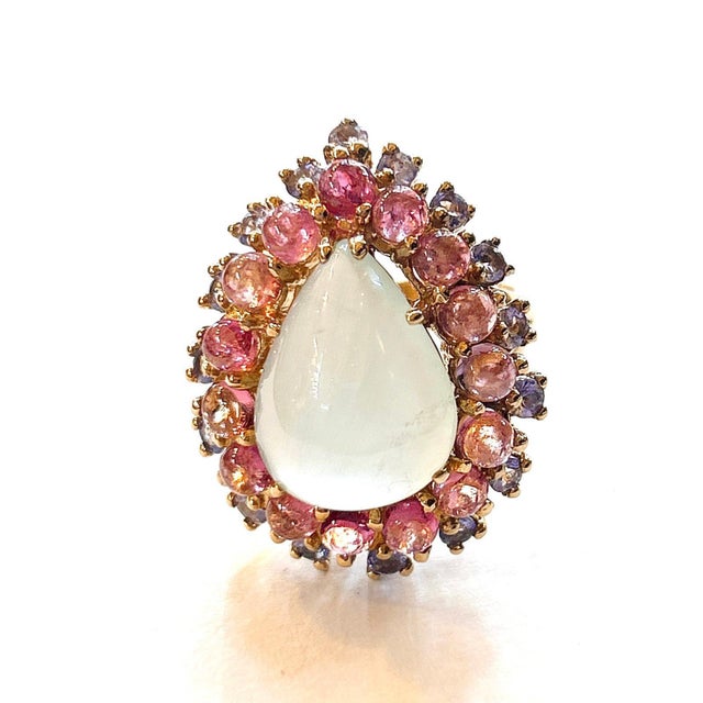 Gold Bochic “Orient” Aqua, Tanzanite & Tourmaline Cluster Ring Set 18K Gold & Silver, Size 6.5 For Sale - Image 8 of 12