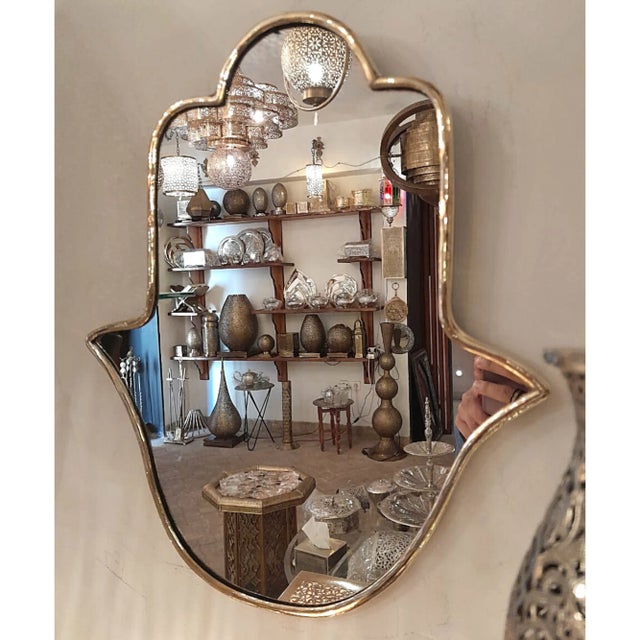 Art Deco Handcrafted Moroccan Brass Mirror For Sale - Image 3 of 3