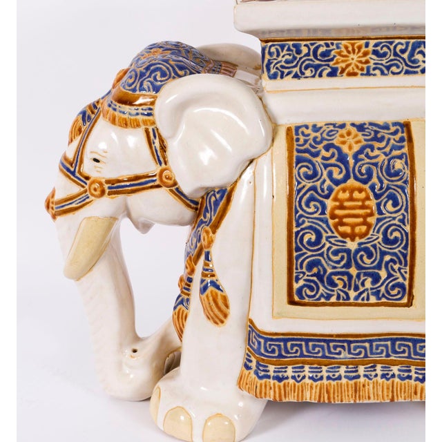 Vintage Glazed Pottery Elephant Garden Seat For Sale - Image 9 of 16