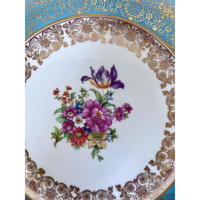 1940s Vintage 1930s Rosenthal Germany Turquoise & Gold Encrusted Porcelain Dinner Plate For Sale - Image 5 of 8