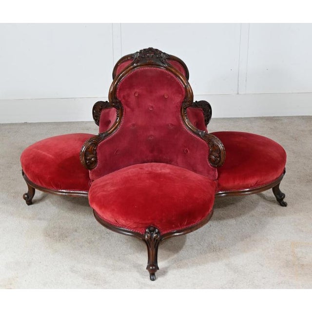 Wood Victorian Conversation Seat Settee Couch Tete-a-Tete in Mahogany, 1860 For Sale - Image 7 of 8