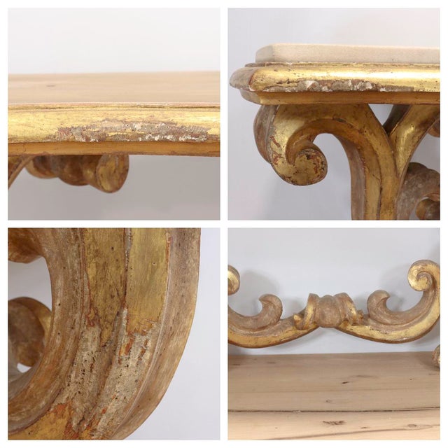 Gessoed & Gilt Rococo / Louis XV Style Demilune Console Table With Limestone For Sale - Image 10 of 12