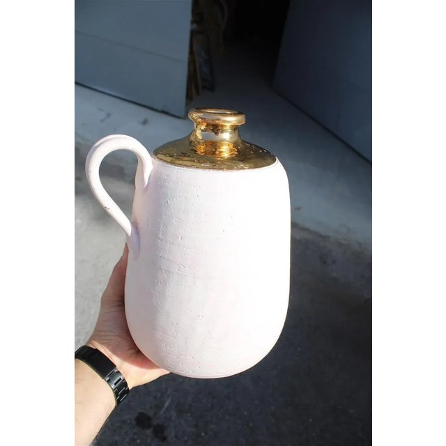 Metal Italian Vase in Pink Ceramic and Gold by Aldo Londi for Bitossi, 1970s For Sale - Image 7 of 8
