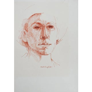 Vintage Pen & Ink Sepia Portrait Drawing For Sale