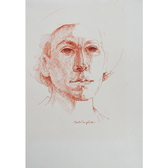 Vintage Pen & Ink Sepia Portrait Drawing For Sale