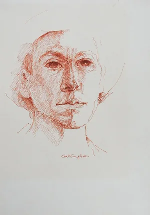 Vintage Pen & Ink Sepia Portrait Drawing